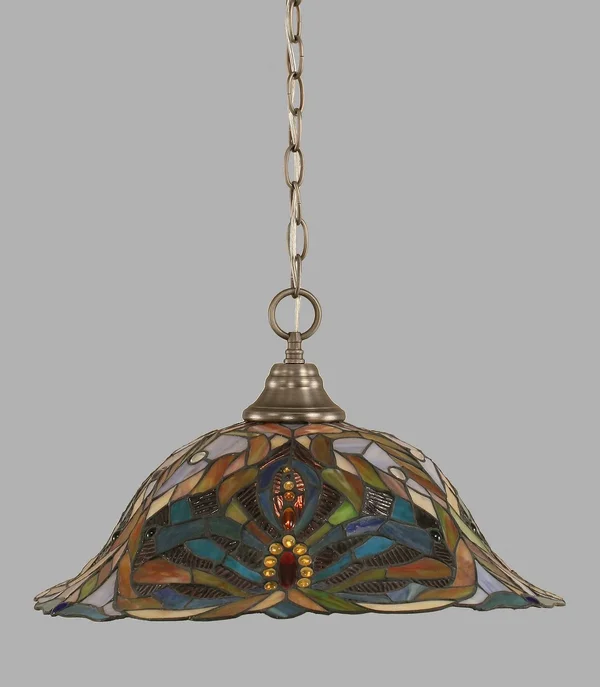 Toltec Lighting 10-BN-990 Chain Hung Pendant in Brushed Nickel Finish with 19 Kaleidoscope Tiffany Glass