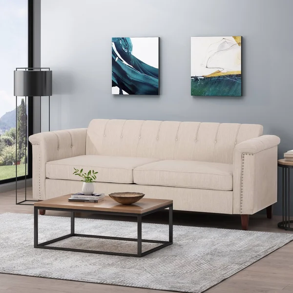 Shahmeer Contemporary Channel Stitch Fabric 3 Seater Sofa - Beige