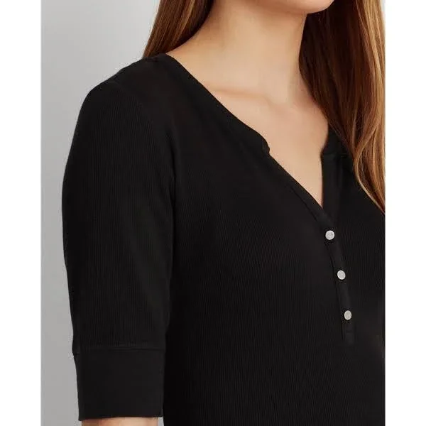 Lauren Ralph Lauren Waffle-Knit Cotton Fit & Flare Dress - Polo Black