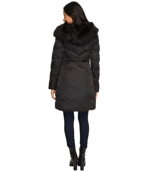 Via Spiga Womens Winter Faux Fur Parka Coat - Black