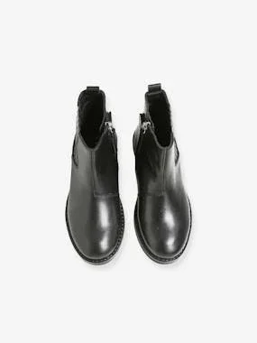 Leather Boots with Elastic - for Girls Black