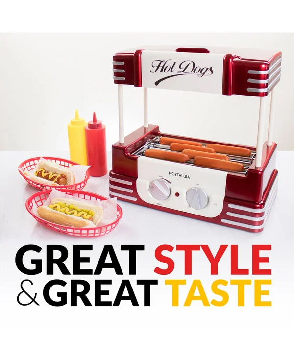 Nostalgia Hdr8rr Roller Warmer 8 Hot Dog and 6 Bun Capacity