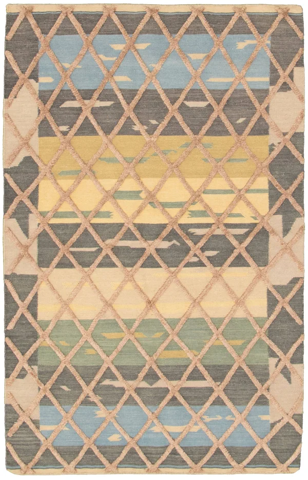 Hand Woven Cambridge Beige, Dark Grey Wool Kilim 5&0x22 x 7&10x22