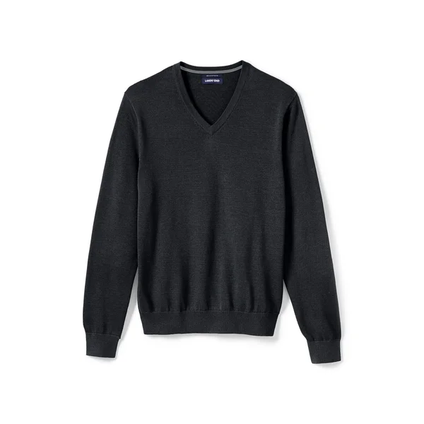 Lands& End Men's Fine Gauge Supima V-Neck Classic - Size: XXL, Black