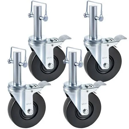 Vevor 4 Pack 5 inch Scaffolding Rubber Swivel Caster Wheelswith Dual Locking Heavy Duty Casters 1 inch Solid Round Stem 280lbs C