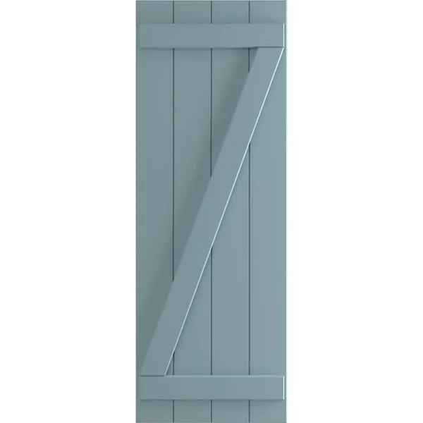 Ekena Millwork 21-1/2x22 x 38x22 True Fit PVC Four Board Joined Board and Batten Shutters w/Z-Bar - Peaceful Blue (Per Pair)