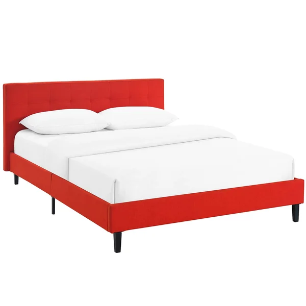 Modway Linnea Fabric Upholstered Platform Bed, Atomic Red, Full