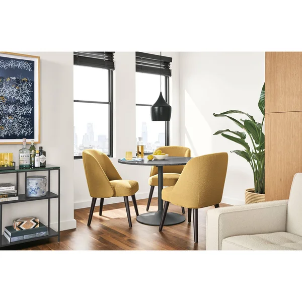 Room & Board - Modern Cora Side Chair in Declan Natural w/ Charcoal Legs White Brown - Performance Fabric