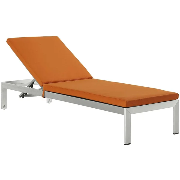 Modway Shore Outdoor Patio Aluminum Chaise with Cushions Silver Orange