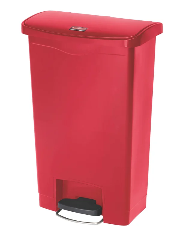 Rubbermaid Slim Jim Resin Step-On Container, Front Step Style, 13 gal, Red
