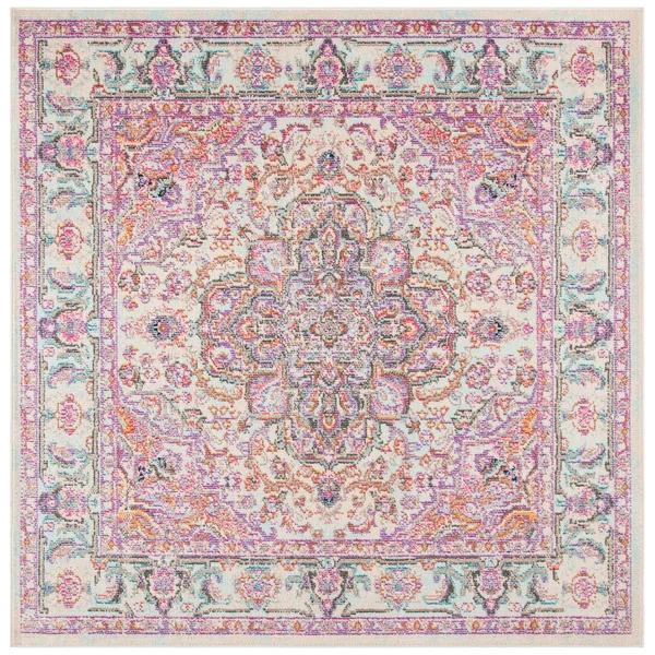 Safavieh Madison Edwyna Distressed Area Rug, Beige/Fuchsia, 6&7 inch x 6&7 inch Square