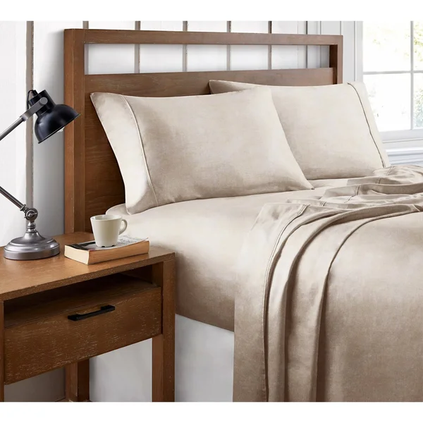 Brielle Home 100% Organic Cotton Heather Printed Sheet Set California King, Taupe