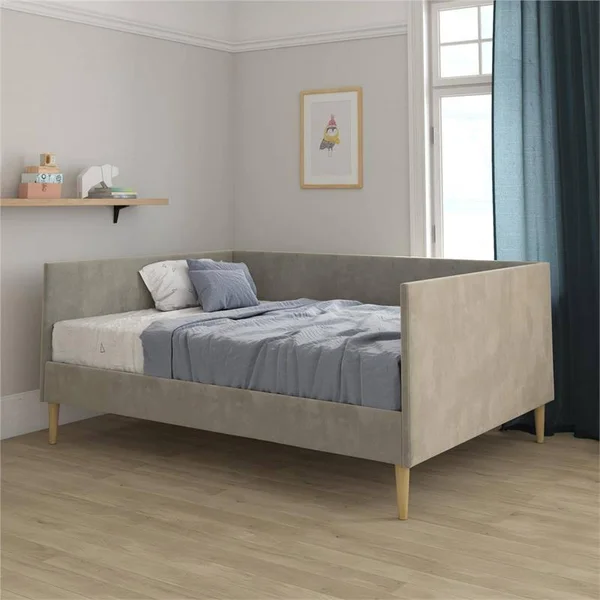 DHP Franklin Mid Century Upholstered Daybed Full Size in Gray Velvet