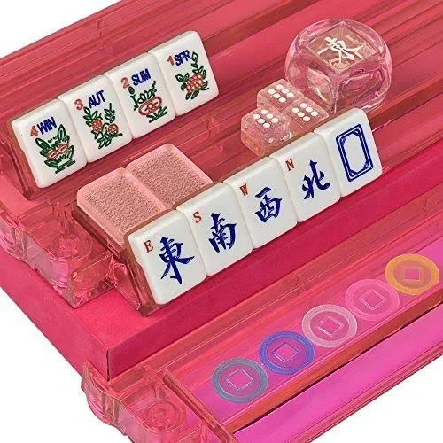 American Mahjong (Mah Jongg - Mahjongg) 166 Tiles All-in-One Racks, Pushers Set - Pink Sparkles with Pink Aluminum Case