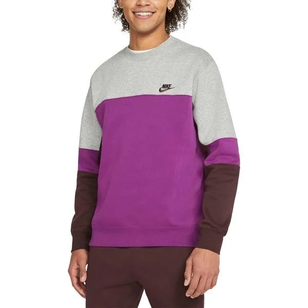 Nike Men's Sportswear Club Fleece Colorblock Crewneck Sweatshirt - Medium, Dk Grey Heather/Viotech