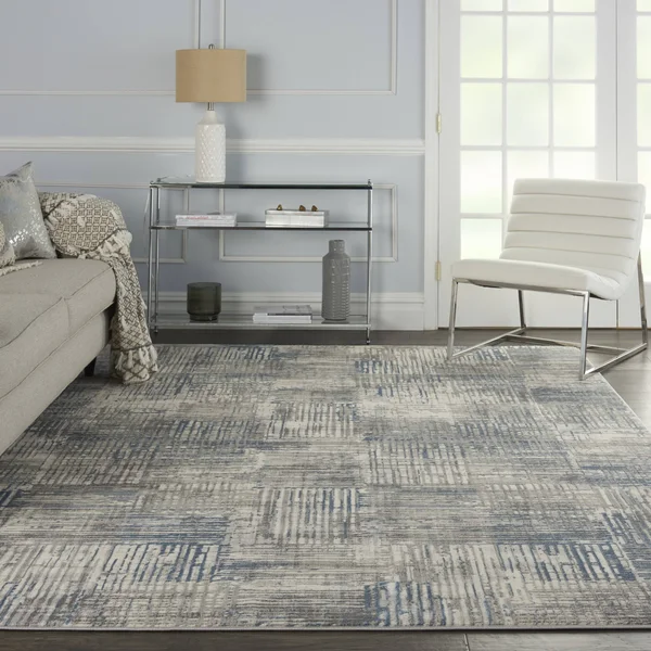 Nourison Solace SLA03 Area Rug - Ivory/Grey/Blue, 5&3x22 x 7&3x22