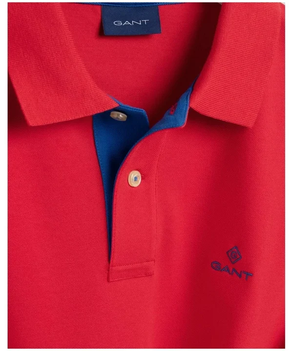 Gant Contrast Collar Pique Rugger Men's Polo Shirt - Bright Red