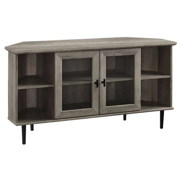 Manor Park Glass Door Corner TV Stand for TVs Up to 55 inch - Grey Wash:, Size: 25 inch H x 48 inch Large x 16 inch W 60 lbs, Gra