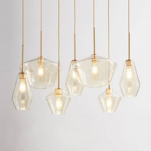 Modern Glass Pendant Geometric Glass Shade Brass for Bar Kitchen Island Restaurant Lighting