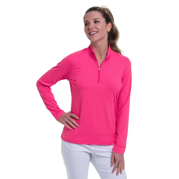 EP Pro Women's Long Sleeve Zip Mock Polo Size XS, Fruit Punch