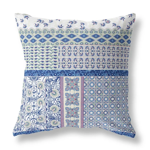 Amrita Sen Flower Castle Patchwork Suede Zippered Pillow W Insert in White and Pink - 18x22x18x22