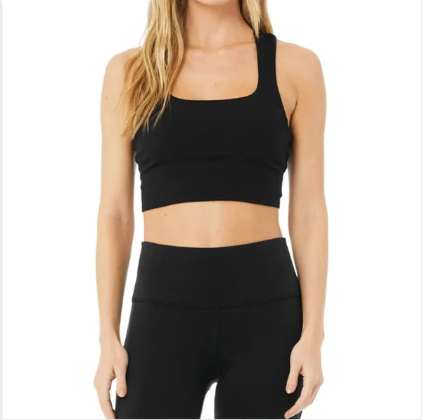 Alo Yoga Alosoft Ribbed Chic Bra Tank - Black - M
