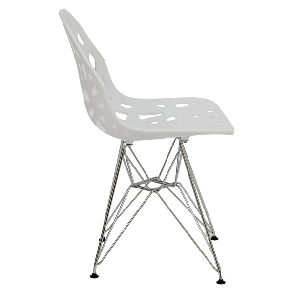 LeisureMod Akron Side Chair with Chrome Legs Akm19w, White