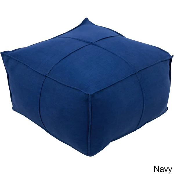 Overstock Solid Cleo Square Linen 24-Inch Pouf - Ivory