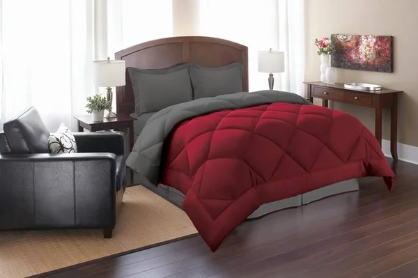 Elegant Comfort Goose Down Alternative Reversible 3PC Comforter Set King/Cal King Red/Gray