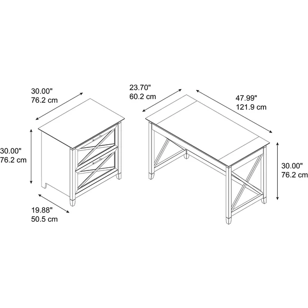 Bush Furniture Key West 48x22 Engineered Wood Writing Desk with Lateral File Cabinet, Dark Gray Hickory (KWS003GH)