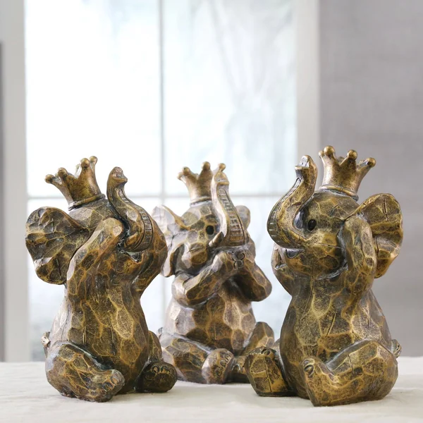 Sagebrook Home 14783 Resin Hear No, See No Speakno Elephants, Gold (Set of 3)