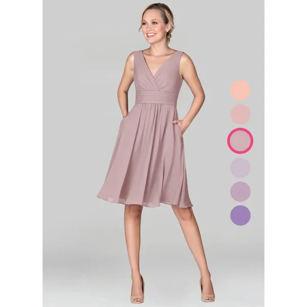 Azazie A-Line/Princess V-Neck Knee-Length Chiffon Bridesmaid Dresses - Vintage Mauve