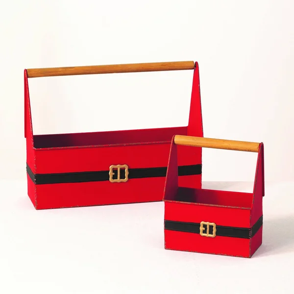 Sullivans Santa Belt Metal Trug Set of 2 - 15.25x22L & 7.5x22L Red, 9 x 12 in