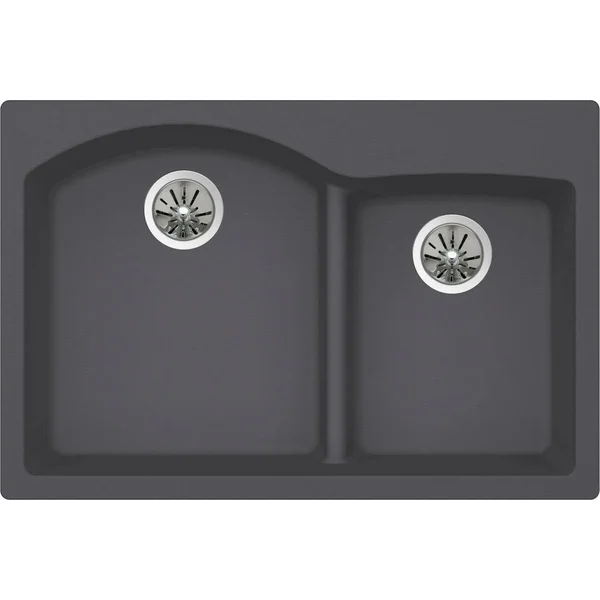 Elkay Quartz Luxe 33 inch Offset 60/40 Double Bowl Drop-In Sink - Caviar ELXH3322RCA0