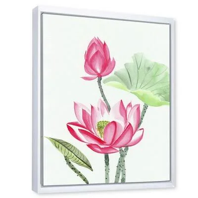 Vintage Pink Lotus Flower - Painting on Canvas East Urban Home Format: White Framed Canvas, Size: 20x22 H x 12x22 W x 1x22 D