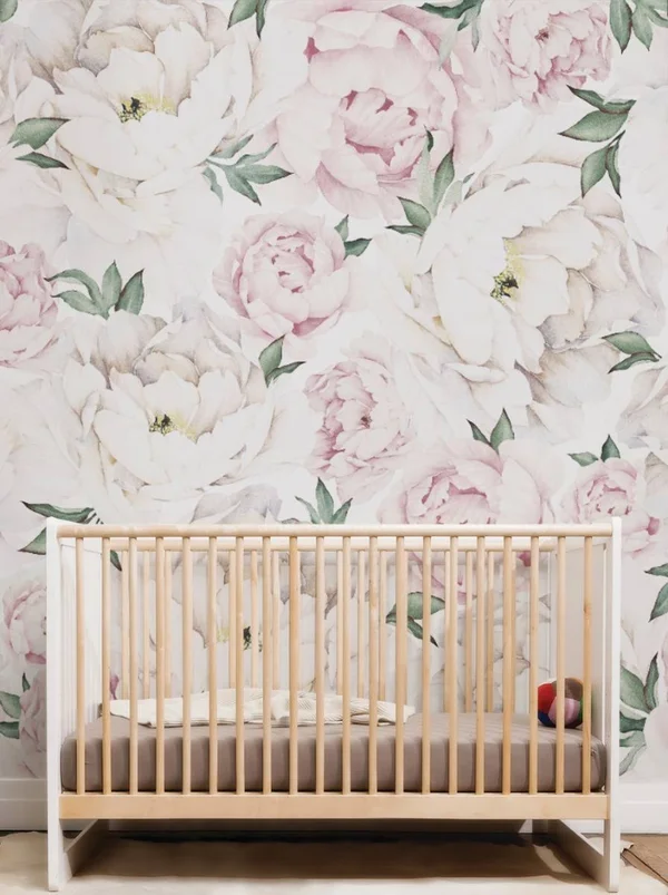 Peony Flower Mural Wall Art Peel and Stick Wallpaper, Pink