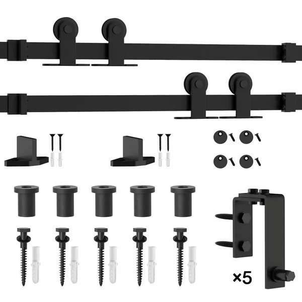 winsoon 6.6 ft./79 in. Bypass Sliding Barn Door Hardware Steel Track for Double Wooden Doors Closet Kitchen Kit - Black