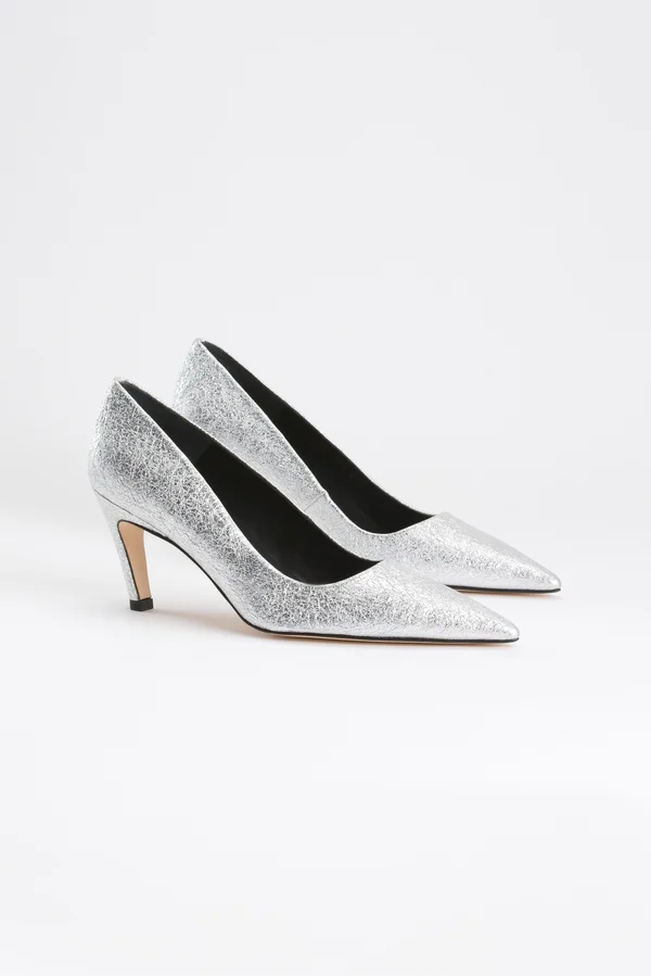 Good American Women's Icon Pump 75 in Silver Crackle - Extended Width/Extra Wide Size 9
