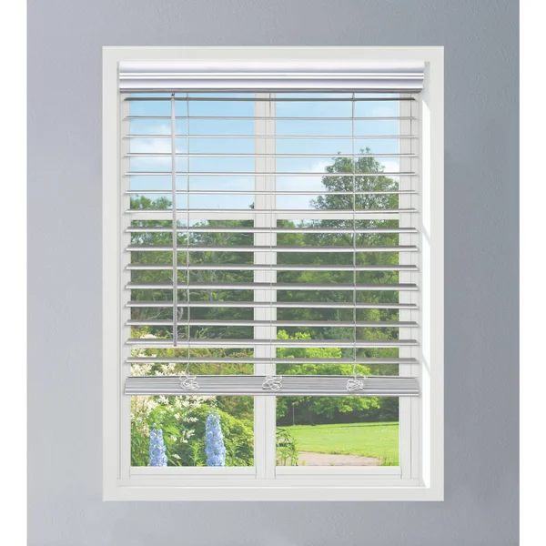 Linen Avenue Custom Cordless Faux Wood Blind White, 33 W x 60 H Flush Inside Mount