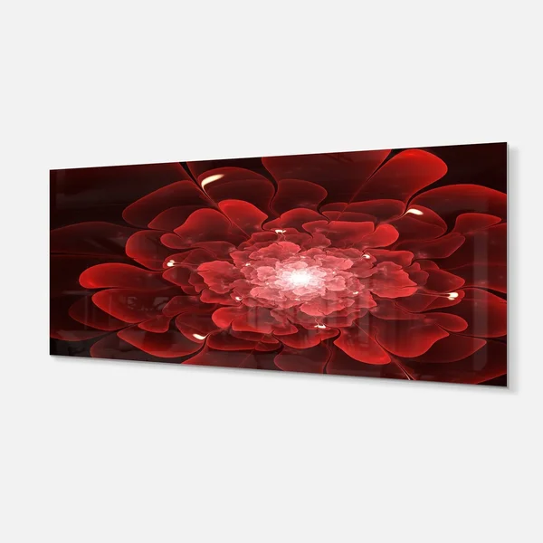 Fractal Flower Clear Red Digital Art - Large Floral Glossy Metal Wall Art - 20 in. Wide x 12 in. High