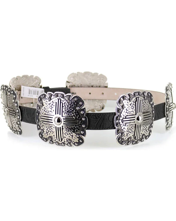 Angel Ranch Western Belt Womens Embossed Square Conchos A3660 Black