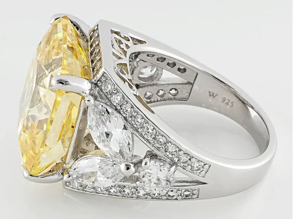2.60ctw Bella Luce Charles Winston for 2 Canary and White Diamond Simulant Rhodium Over Silver Ring - Size 10