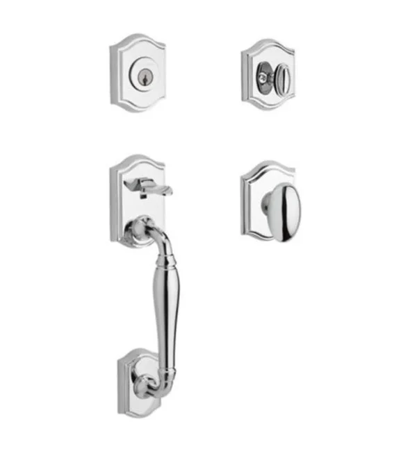 Baldwin 9BR1806-401 Westcliff Single Cylinder Handleset with Ellipse Knob and Traditional Arch Rose Color: Polished Nickel