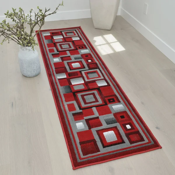 Red Gray and Black Abstract Geometric Area Rug 1.97 by 7.2 Feet