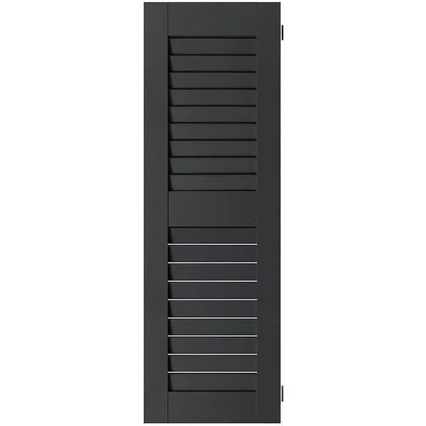 Ekena Millwork 15 in. x 58 in. Exterior Real Wood Sapele Mahogany Louvered Shutters Pair Black