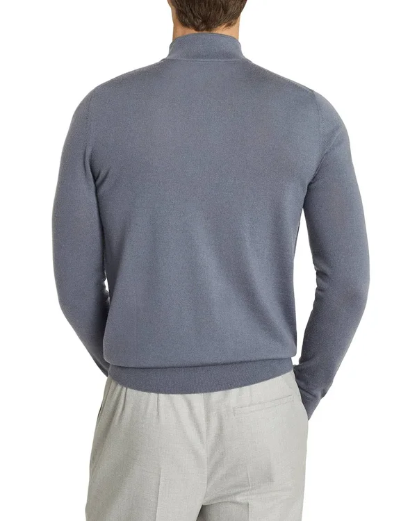 Reiss Blackhall - Merino Wool Zip Neck Jumper in Charcoal Mouline, Mens, Size Xs