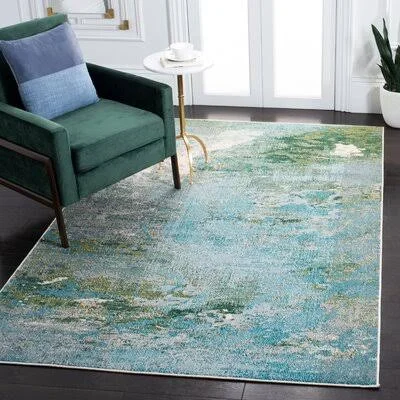 Etta Abstract Light Blue/Green Area Rug Gold Flamingo Rug Size: Rectangle 4& x 6&