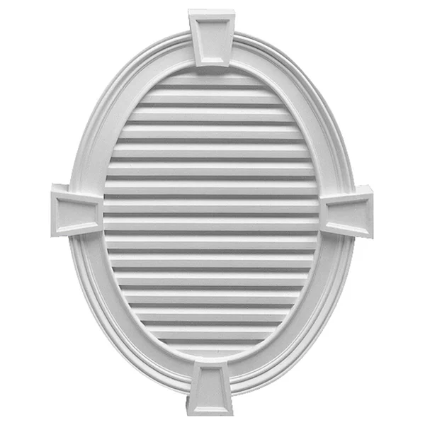 Fypon - Ltd. FOVL28X35K215V 30x22W x 37 1/2x22H x 3x22P Vertical Oval Louver w/ Decorative Trim and Keystones, Functional