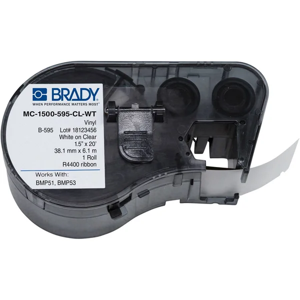 Brady MC-1500-595-CL-WT Label Cartridge, White/Clear, 240 in. W