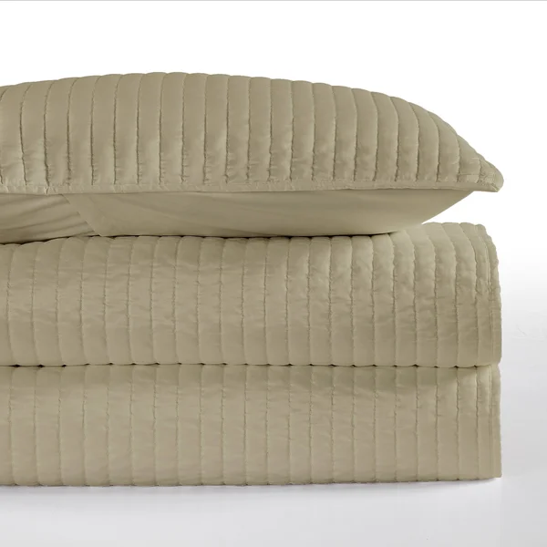 HiEnd Accents Satin Channel Quilt Set - Full/Queen, Taupe, 68" x 88"